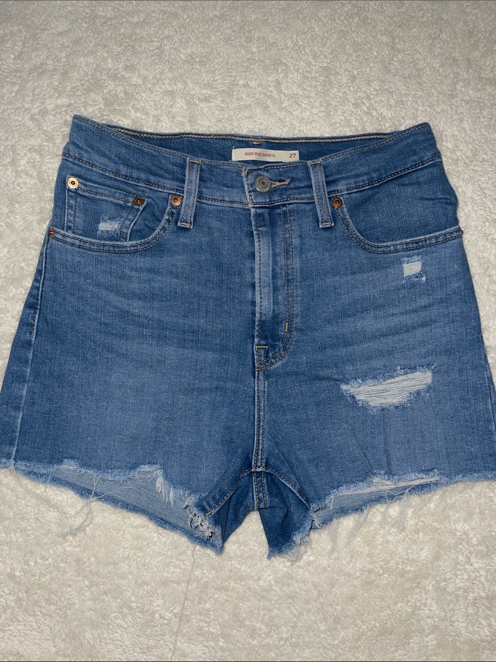 Levi’s High Rise Distressed Denim Shorts - Blue
